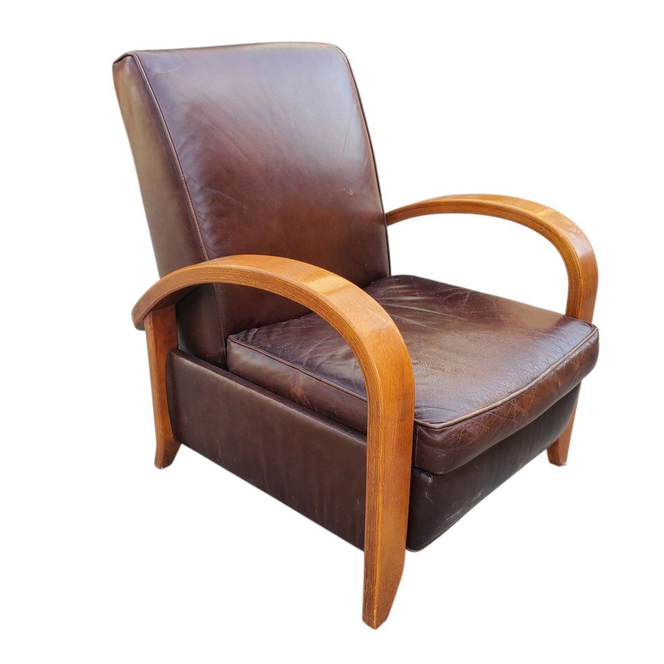 Restoration Hardware Brown Leather Recliner Chair