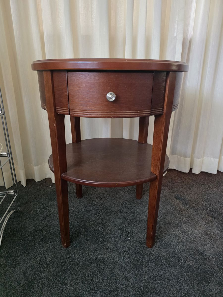 Round Wood End Table with Drawer