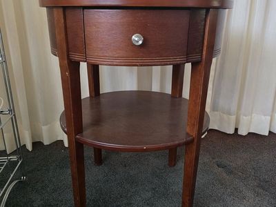 Round Wood End Table with Drawer