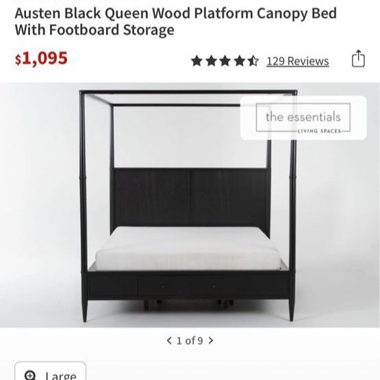 Living Spaces Austen Queen Canopy Bed Frame with Footboard Storage