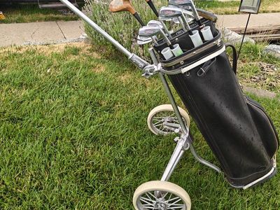 Vintage MacGregor Flight Master Golf Set with TaylorMade Wedge, Bag, & Pull Cart