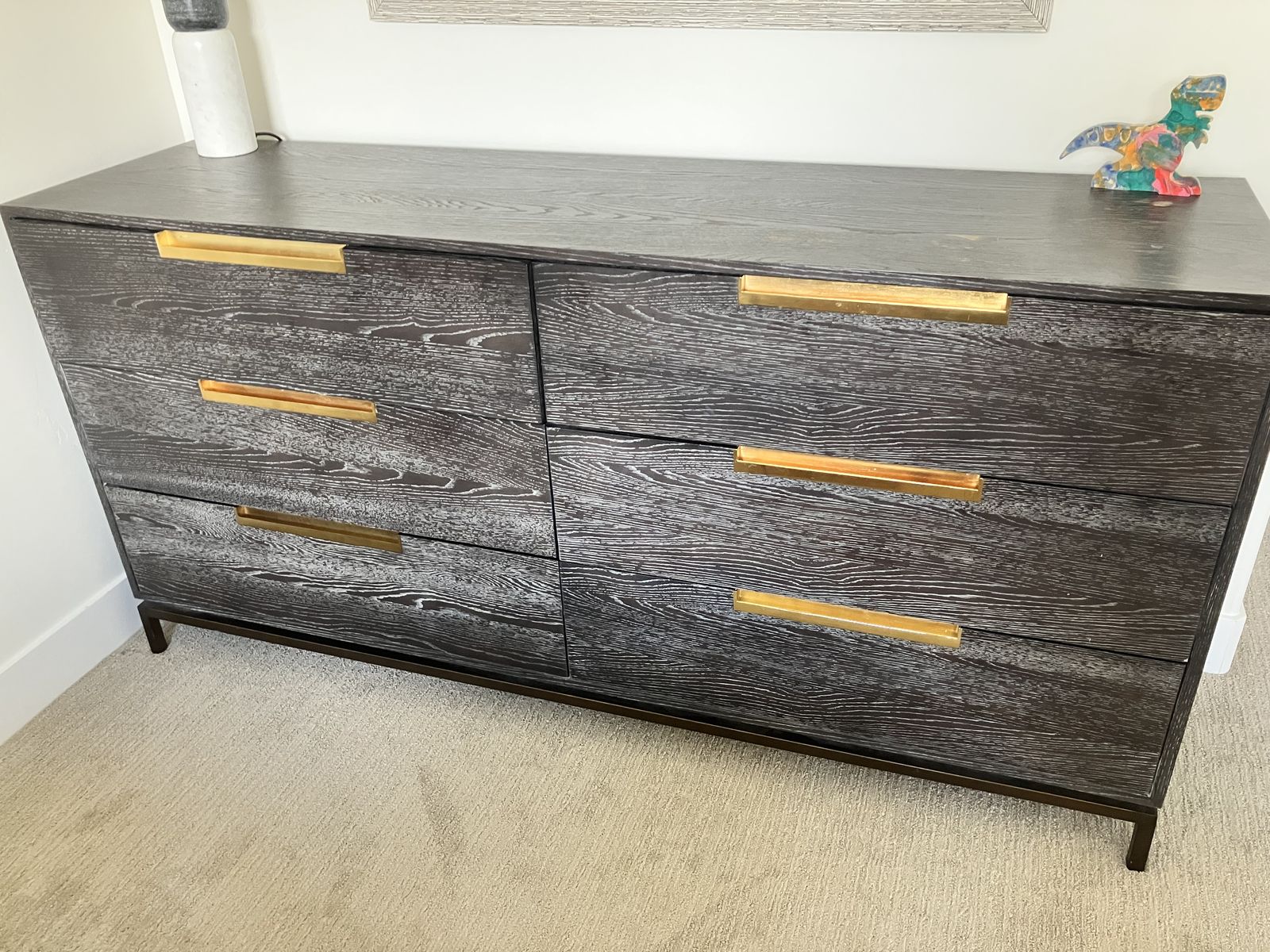 6-Drawer Dresser/Credenza, Black/Brass
