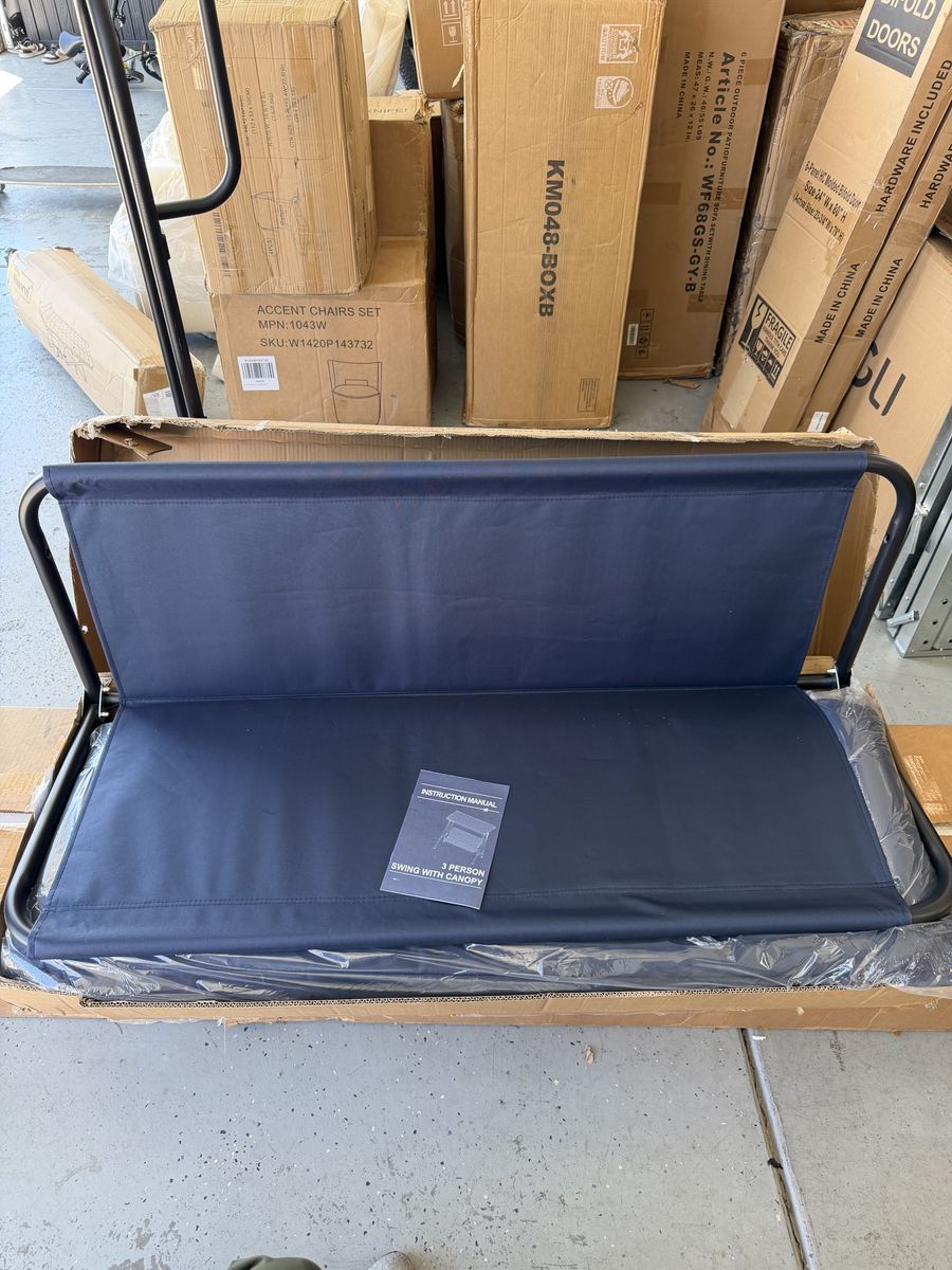 3-Person Outdoor Porch Swing with Canopy - Brand New in Box-Navy Blue