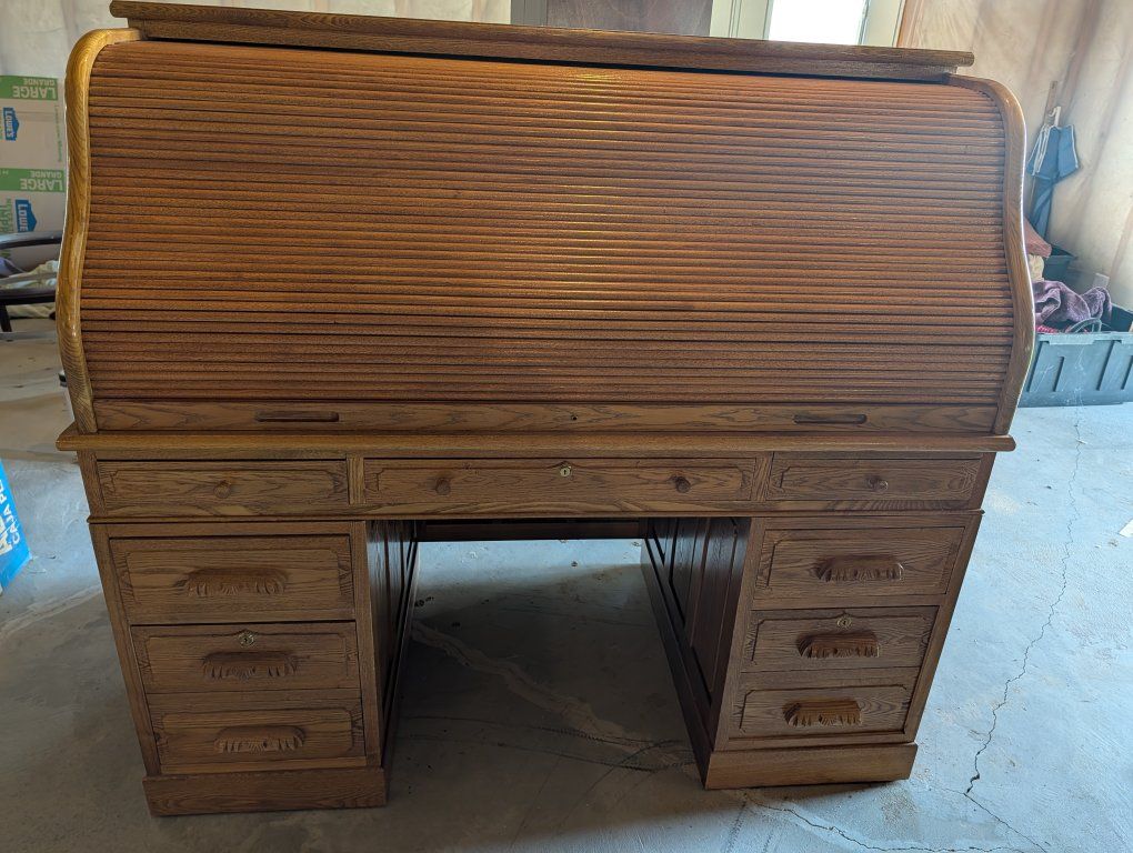 Oak Rolltop Desk with Marble slab