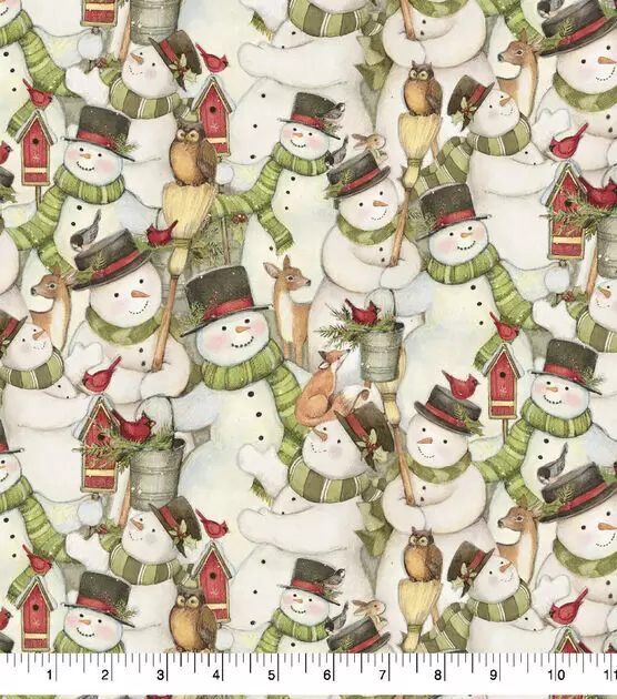 Christmas fabric - Packed Snowmen - free US shipping with 2 yards or more