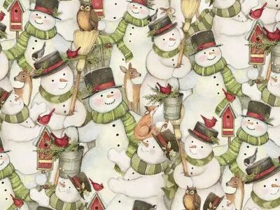 Christmas fabric - Packed Snowmen - free US shipping with 2 yards or more