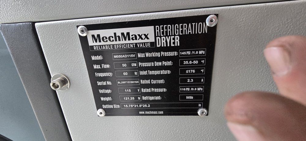 MechMaxx M050AD115V Refrigeration Dryer for Air Compressors - 50 CFM, 145 PSI