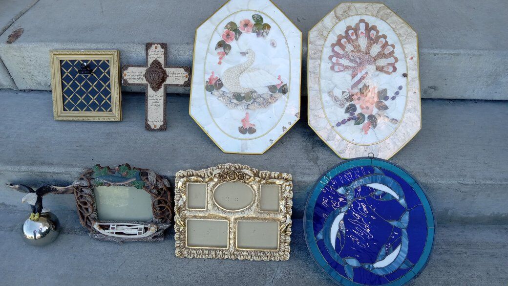 Wall Decor Lot Artistic 3D Shells Stained Glass Animals Fancy Cross