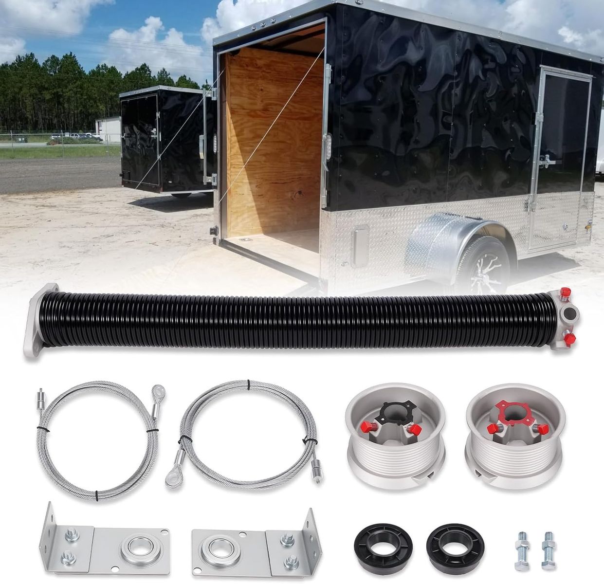 TSAP660 Ramp Door Spring Kit for 6' Wide Cargo Trailer - 60 lb Torsion Spring Repair Assembly