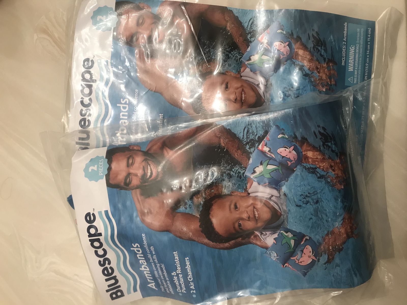 2 pairs Inflatable Armbands Ages 3-6 up to 44 lbs Swimming Aid Sharks Shark float device