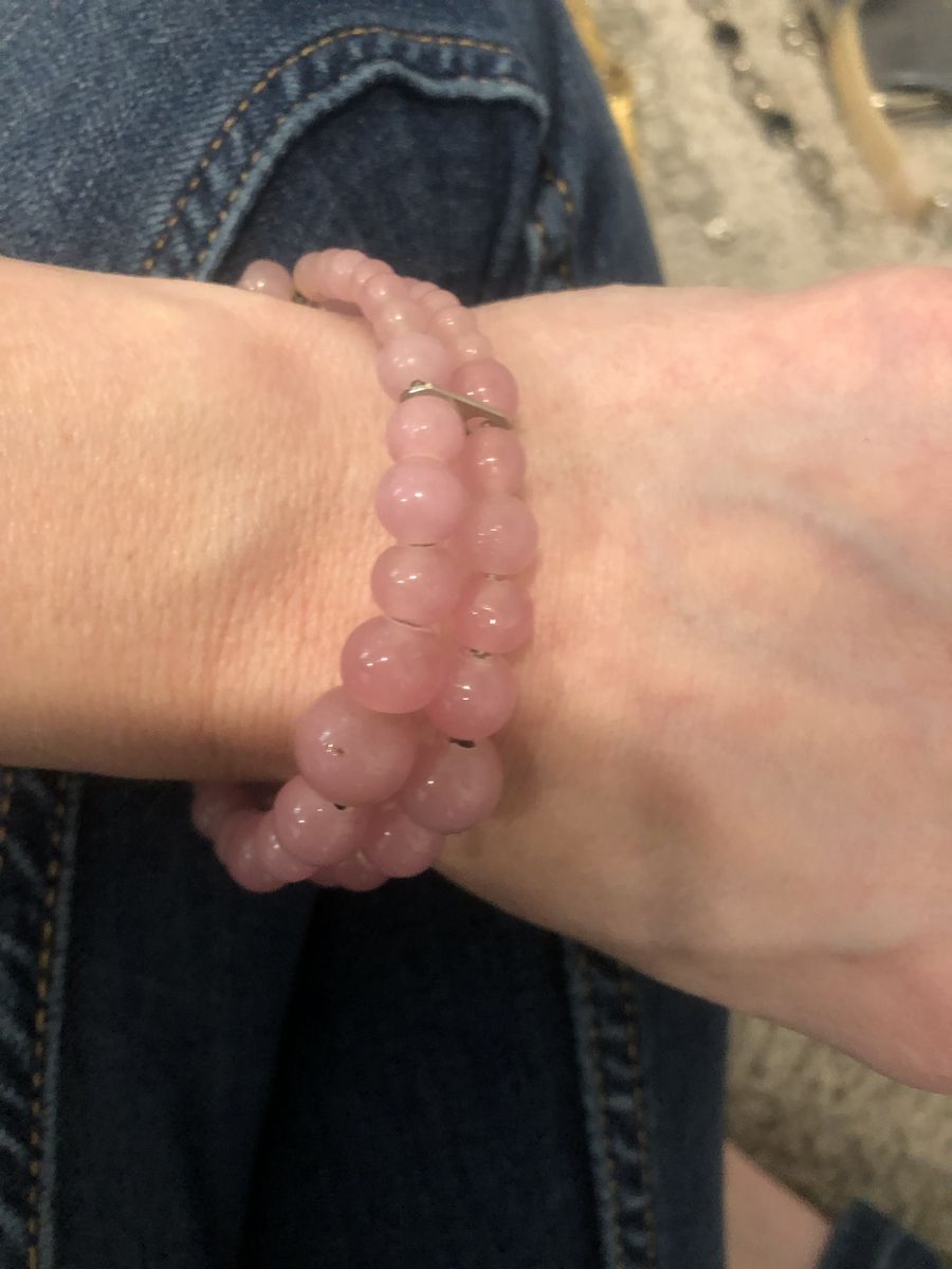 Vintage Pink Beaded Bracelet - Double Strand - Rose Quartz Style Beads