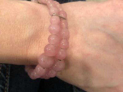 Vintage Pink Beaded Bracelet - Double Strand - Rose Quartz Style Beads