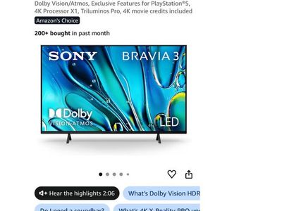 Sony 43” BRAVIA 3 LED 4K HRD Smart Google TV w/mount