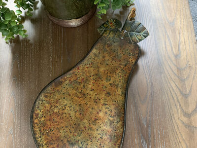 Large Metal Patina Look Pear Shaped Footed Tray