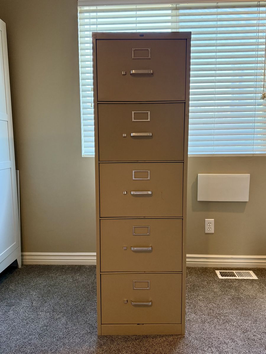 Vintage Metal 5-Drawer Filing Cabinet Tan Industrial Office Storage File Organizer