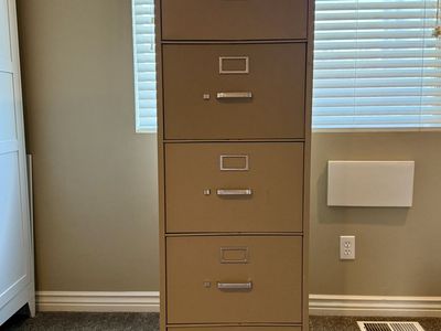 Vintage Metal 5-Drawer Filing Cabinet Tan Industrial Office Storage File Organizer