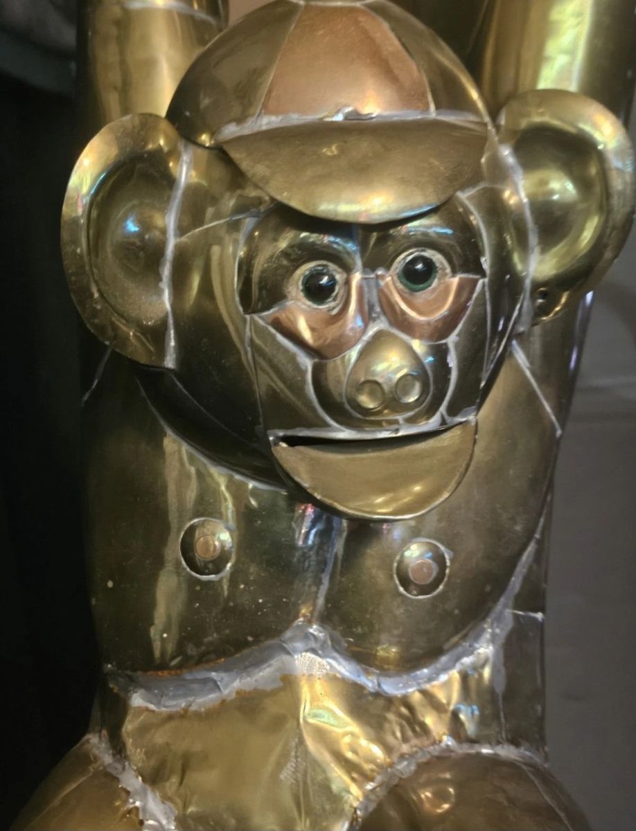 Rare Sergio Bustamante Large Brass & Copper Toucan & Hanging Monkey Sculpture...