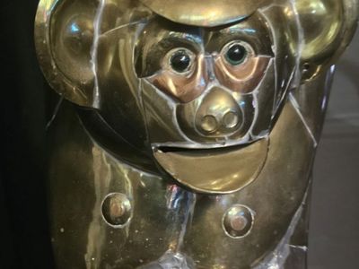 Rare Sergio Bustamante Large Brass & Copper Toucan & Hanging Monkey Sculpture...