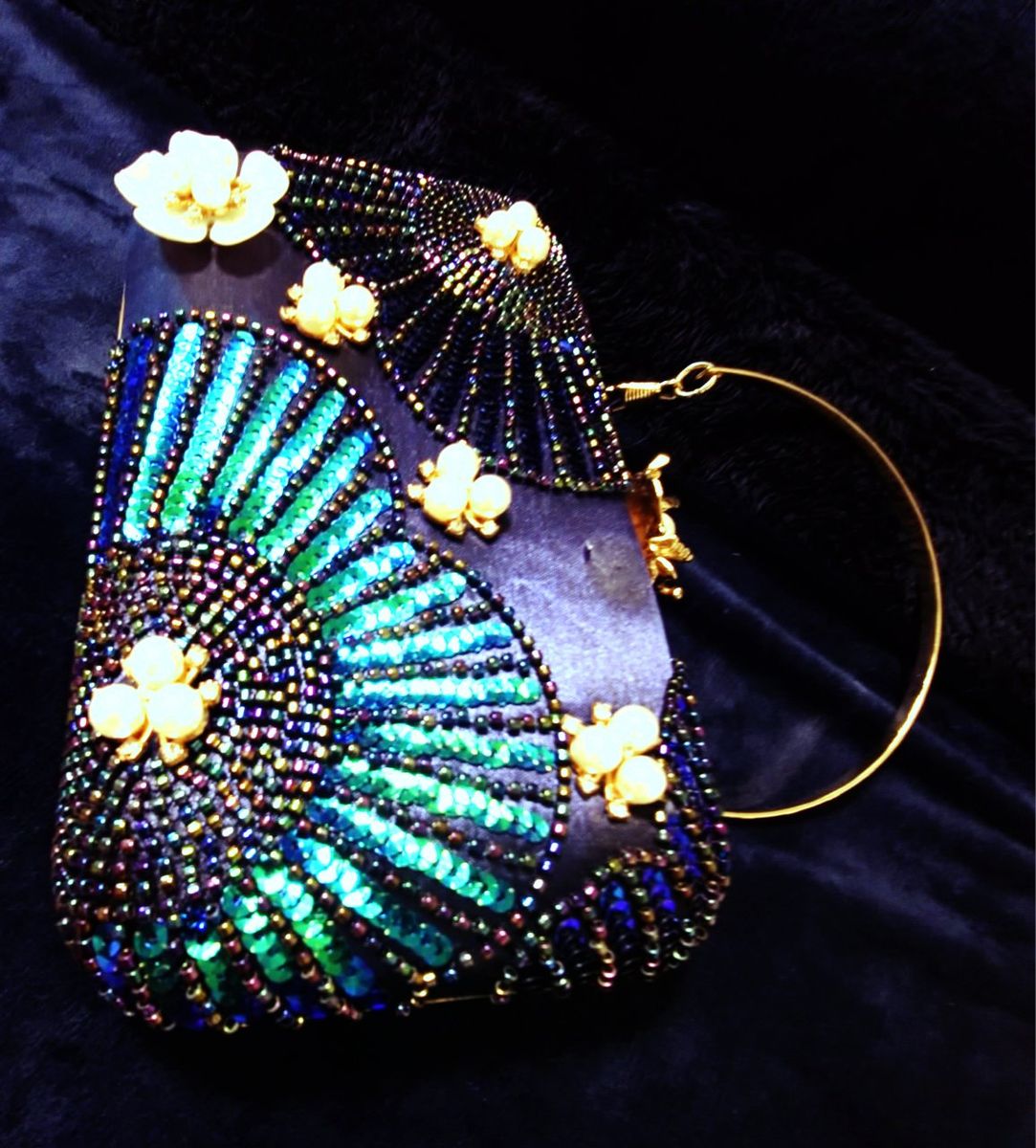 Clutch Bag with Pearl & Floral Accents