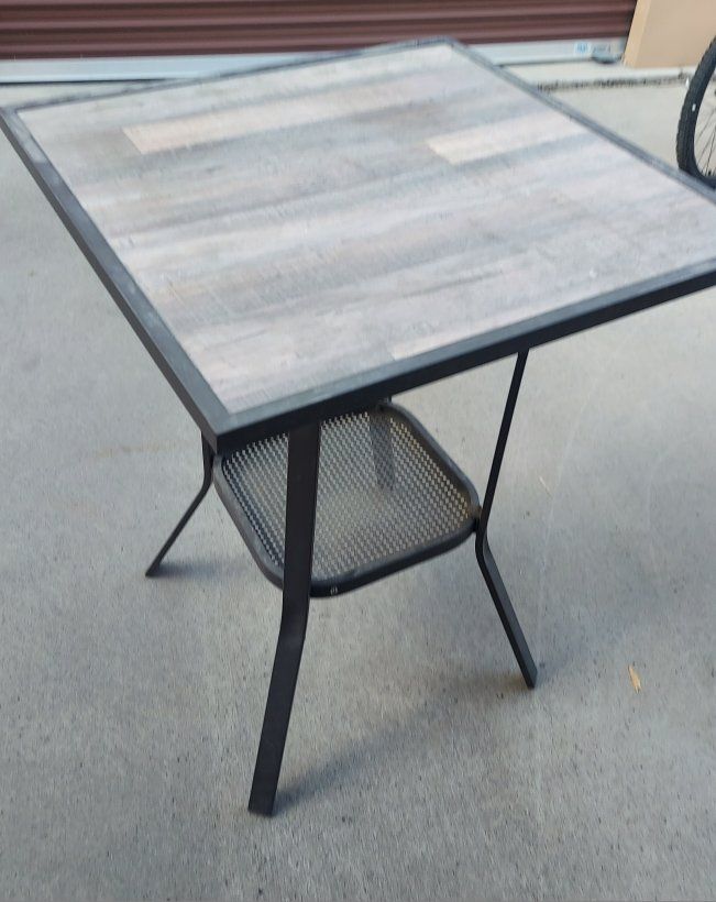 Metal and Wood Top Pub Table with Storage Shelf