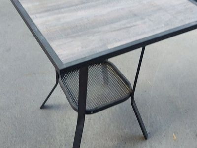 Metal and Wood Top Pub Table with Storage Shelf