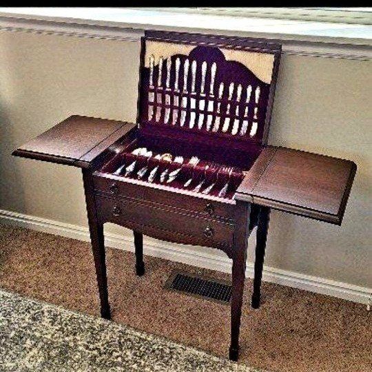Vintage Wooden Drop Leaf Flatware Chest