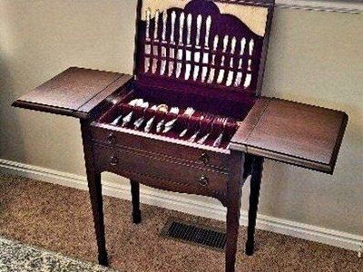 Vintage Wooden Drop Leaf Flatware Chest