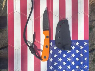 Fixed Blade Outdoor Knife with Orange Handle, Sheath, and Lanyard