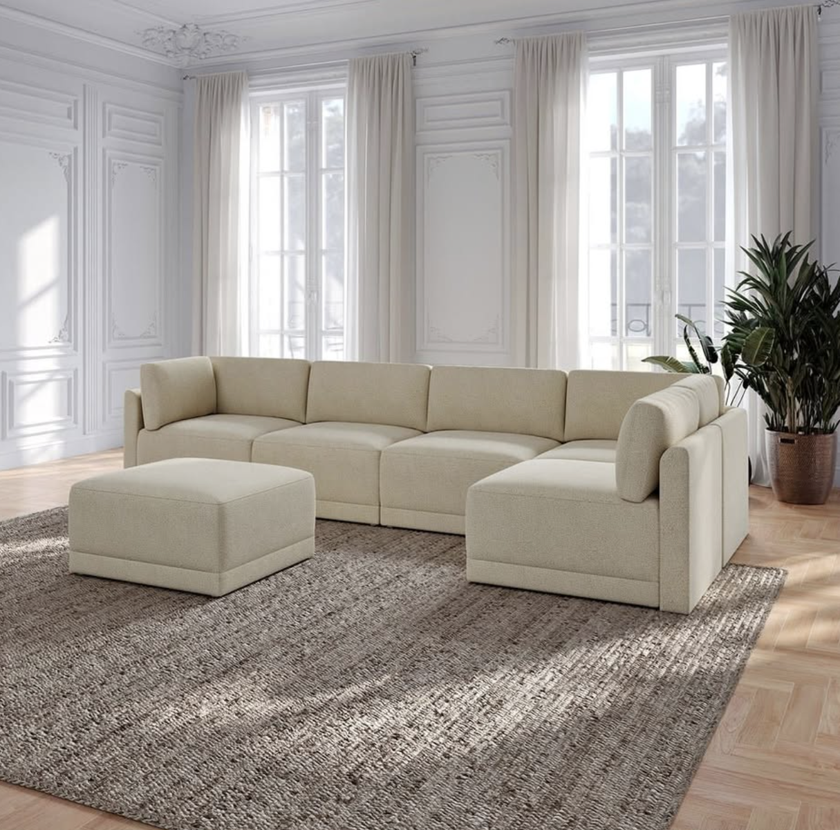 Thomasville Fallon Modular Sectional 6-piece Cream with Ottoman