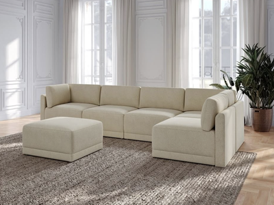 Thomasville Fallon Modular Sectional 6-piece Cream with Ottoman