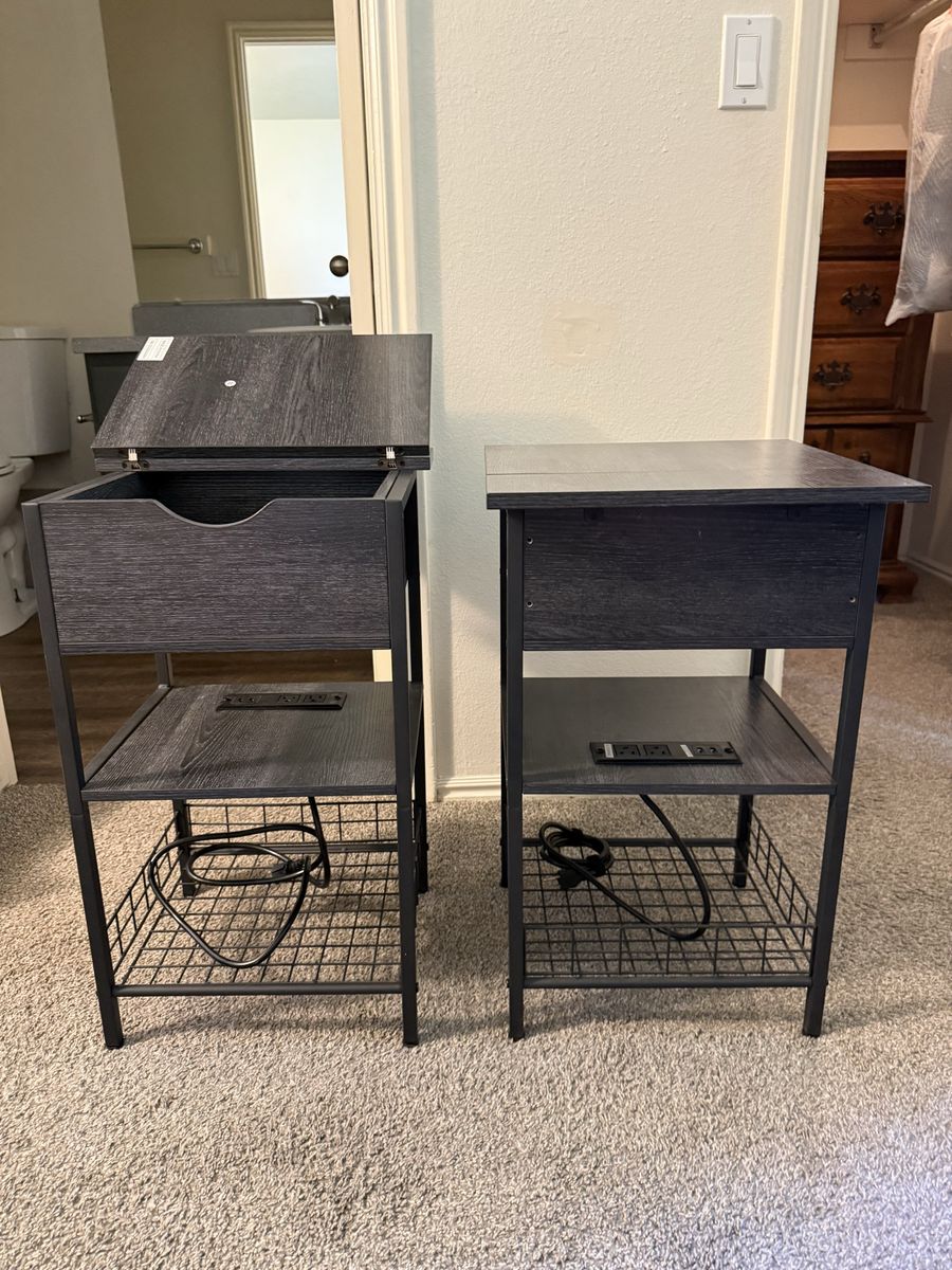 Homieasy Nightstands Set of 2 w/ Charging Stations – Grey Oak