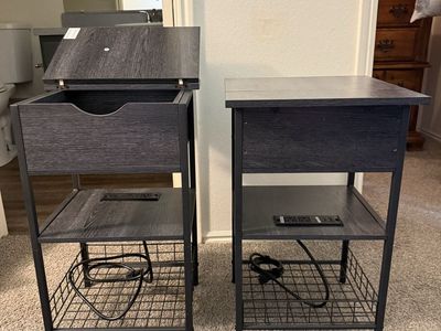 Homieasy Nightstands Set of 2 w/ Charging Stations – Grey Oak