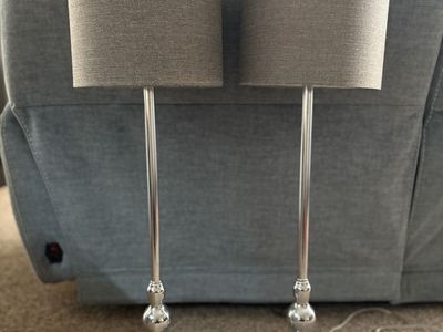 Two Tall Grey/Silver Table Lamps