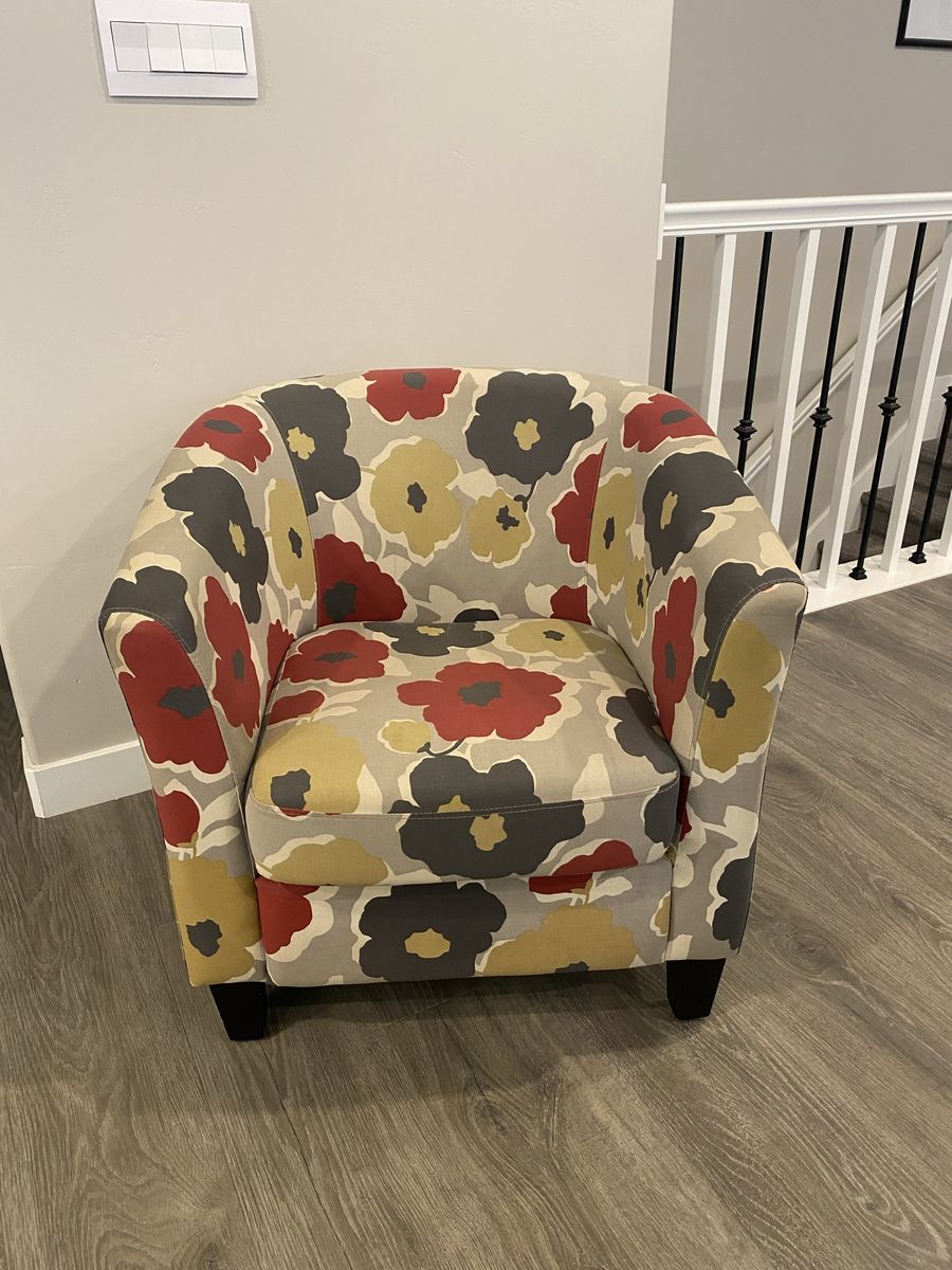 Upholstered Tub-Style Chair with bold floral design