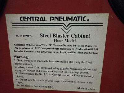 Central Pneumatic 40lb Steel Blaster Cabinet Floor Model Sandblasting System w/ Hose $140