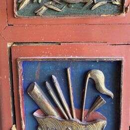 ANTIQUE VINTAGE SOLID WOOD PAINTED JAPANESE PANEL SCREEN ROOM DIVIDERS