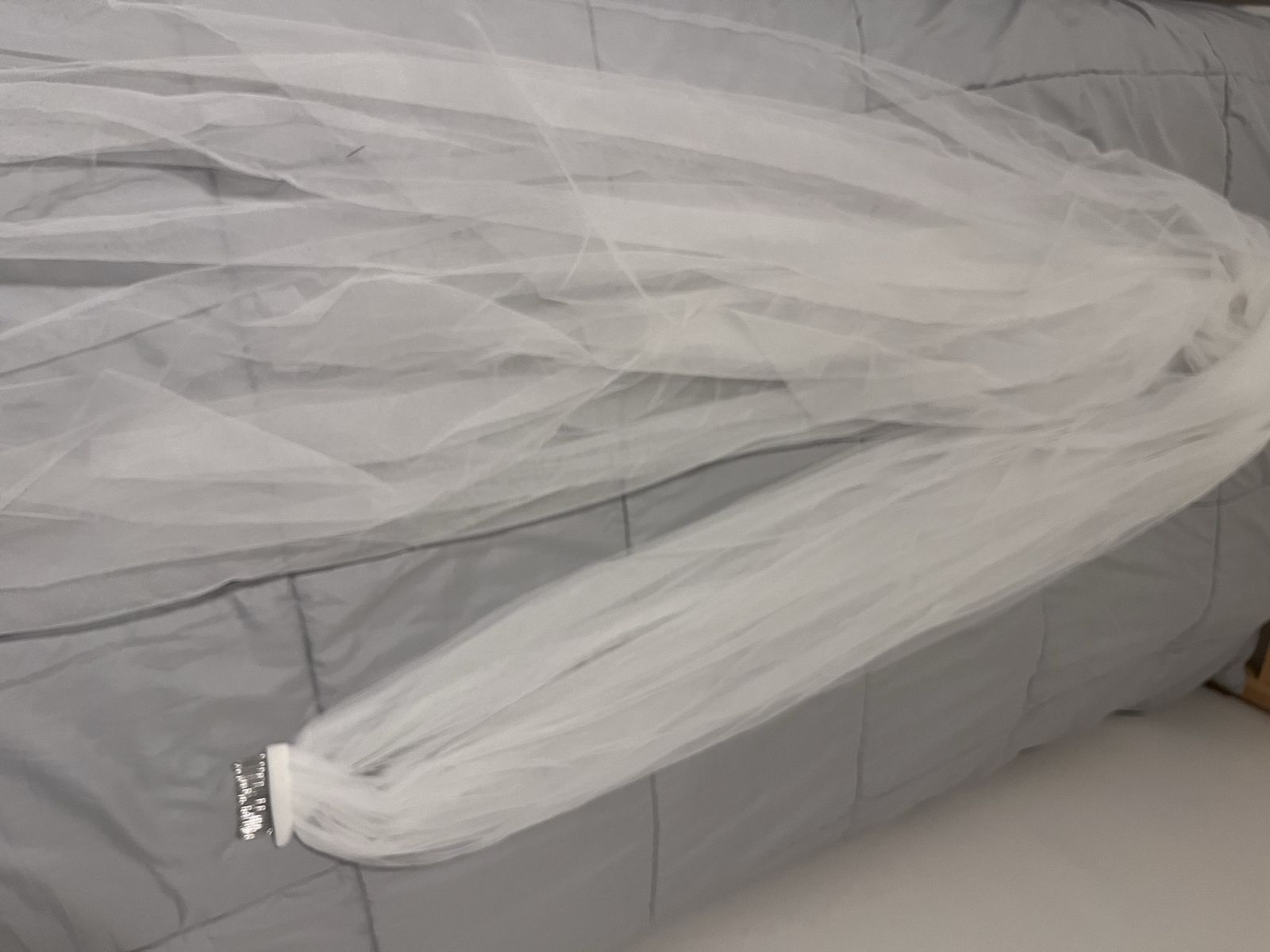 White Tulle Wedding Veil with Comb - Cathedral Length