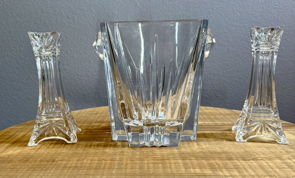 Lenox-Crystal Ice Bucket & 2 8inch candleholders