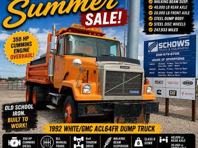 1992 WHITE/GMC ACL64FR DUMP TRUCK — CUMMINS 350 HP — 8LL — 6x4