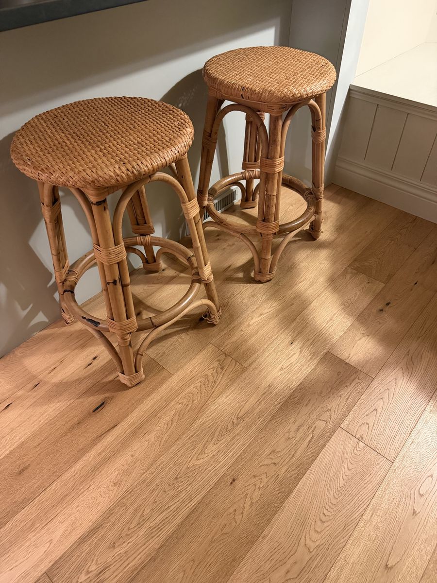 Set of 2 Restoration Hardware Natural Rattan and Wicker Bar Stools