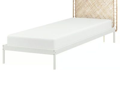 IKEA VEVELSTAD Bed Frame w/ TOLKNING Rattan Headboard, White, Twin Size