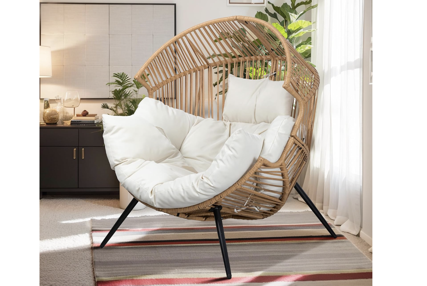 New in Box Wicker Egg Chair PE Rattan Chair with Cushion, Oversized Patio Lounge Chai
