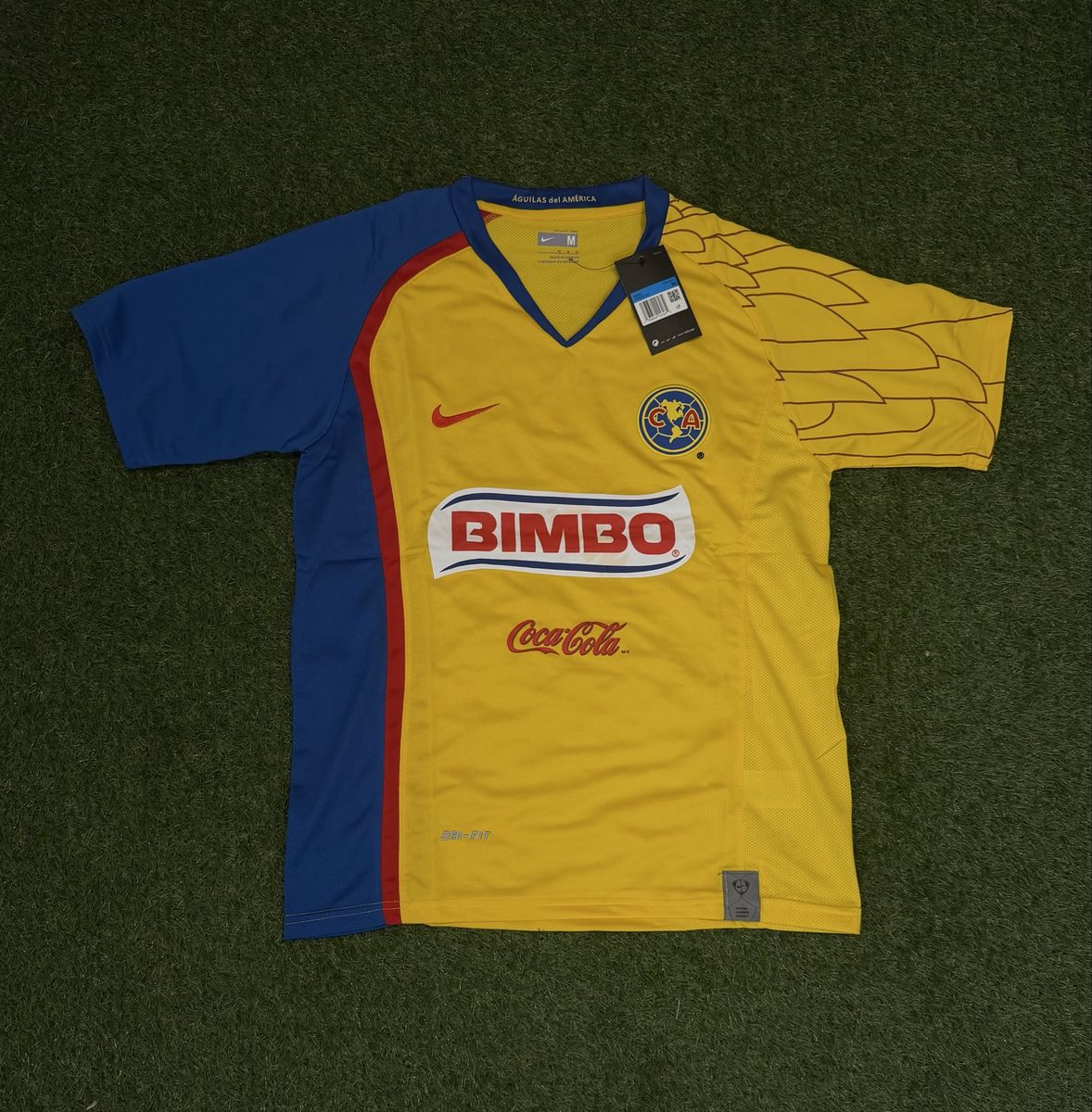Nike Club America Soccer Jersey Yellow Blue Bimbo Coca-Cola Corona Sz M Dri-Fit