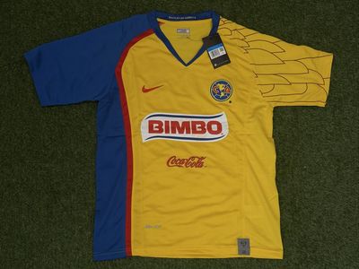 Nike Club America Soccer Jersey Yellow Blue Bimbo Coca-Cola Corona Sz M Dri-Fit
