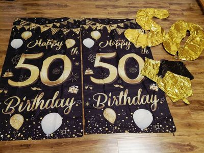 Happy Birthday 50 door banners and new mylar balloons