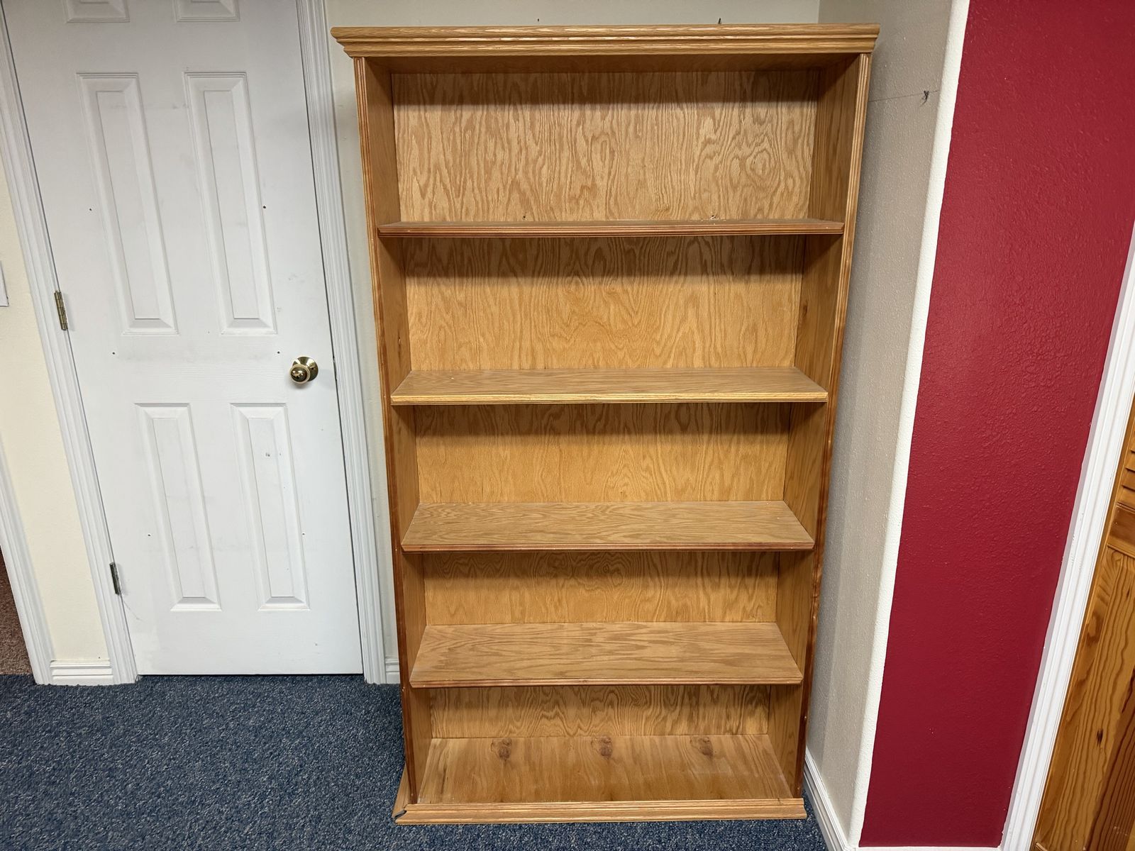 Large Oak Bookcase with Multiple Shelves - Natural Wood Grain Finish