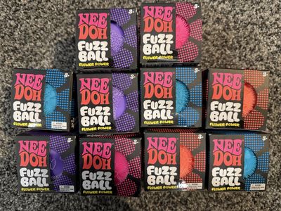 Zing NeeDoh Fuzz Ball Fidget Toy, Flower Power - Pack of 10. Assorted Colors
