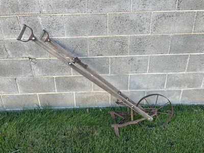 Antique Wooden Handled Adjustable Wheel Hoe
