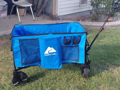 Ozark Trail Blue Folding Camp Wagon with All-Terrain Wheels - Great for Outdoors & Groceries