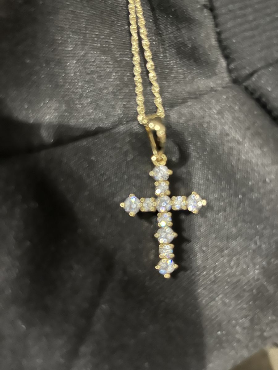 Gold-Tone Cross Pendant Necklace with Sparkling Stones